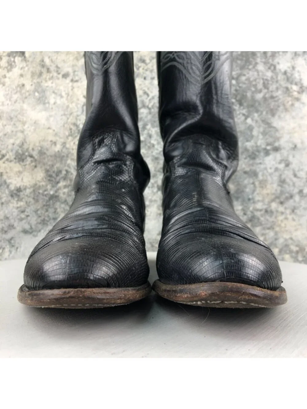 Justin Men's Size 8B Black Leather Vintage Iguana Western Cowboy Boots USA FAIR